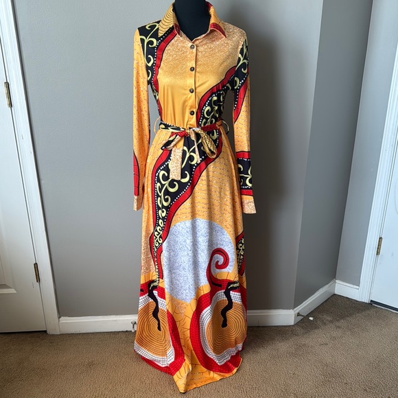 NWOT Yellow/Gold, Red and Black Maxi Dress - Picture 2 of 8